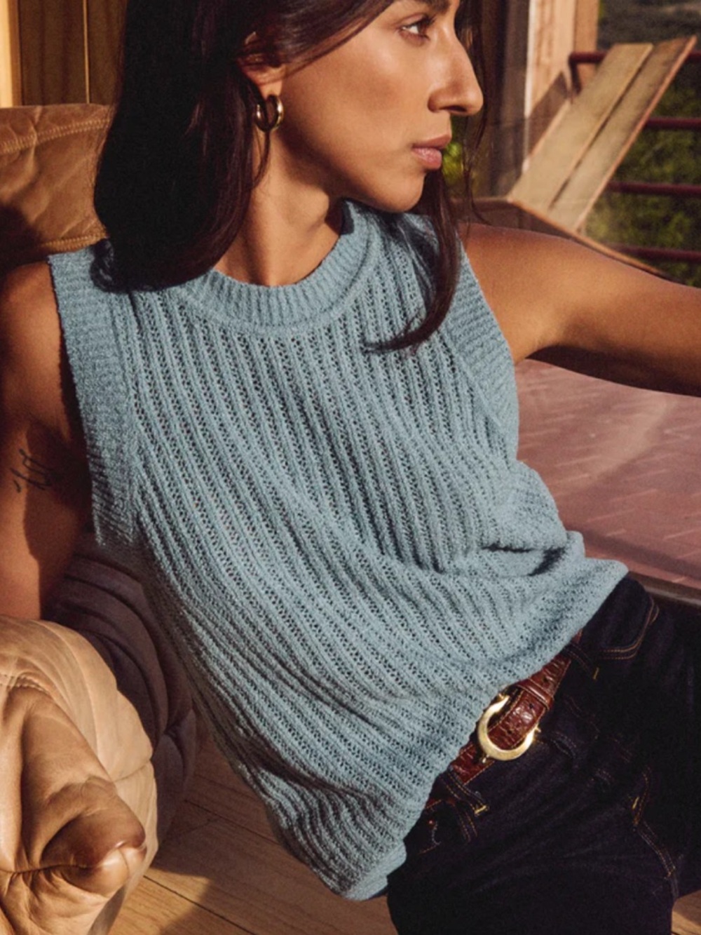 NWT Nation Los Angeles Elliana Knit Tank in Smokey Blue MSRP $148
